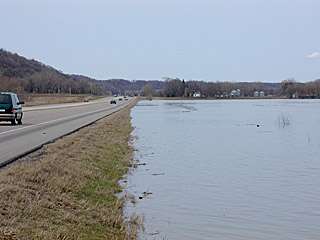 looking North - onto the North-bound lane of Hwy. 169, water is approaching 4/14/01